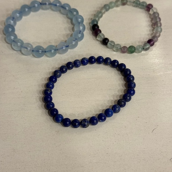 Jewelry - 3 Beaded Stretch Bracelets - Lapis Lazuli, Aquamarine, and Fluorite